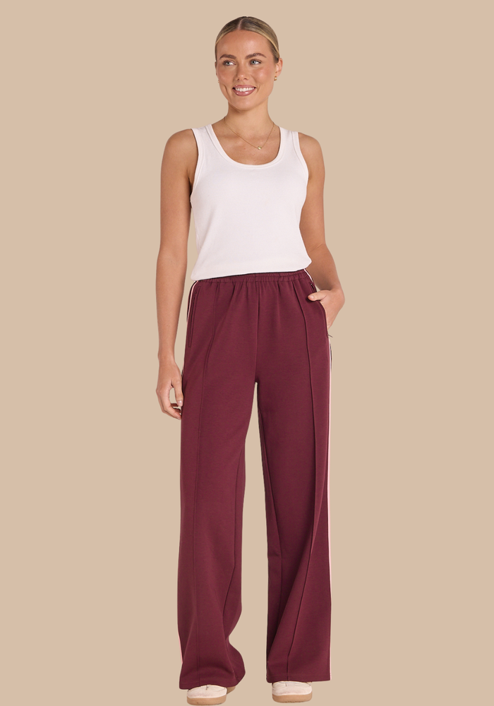 FEATHER + NOISE NOAH FULL LENGTH WIDE PANT - PLUM PINK STRIPE