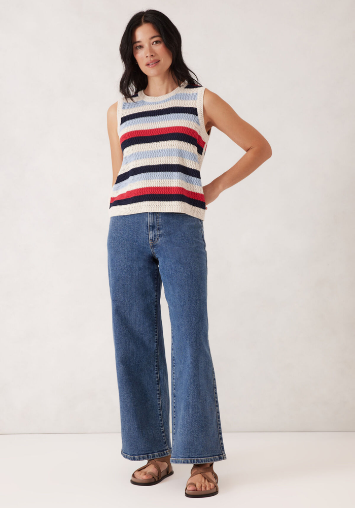 CERES LIFE TEXTURED MULTI STRIPE KNIT TANK - HERITAGE RED STRIPE