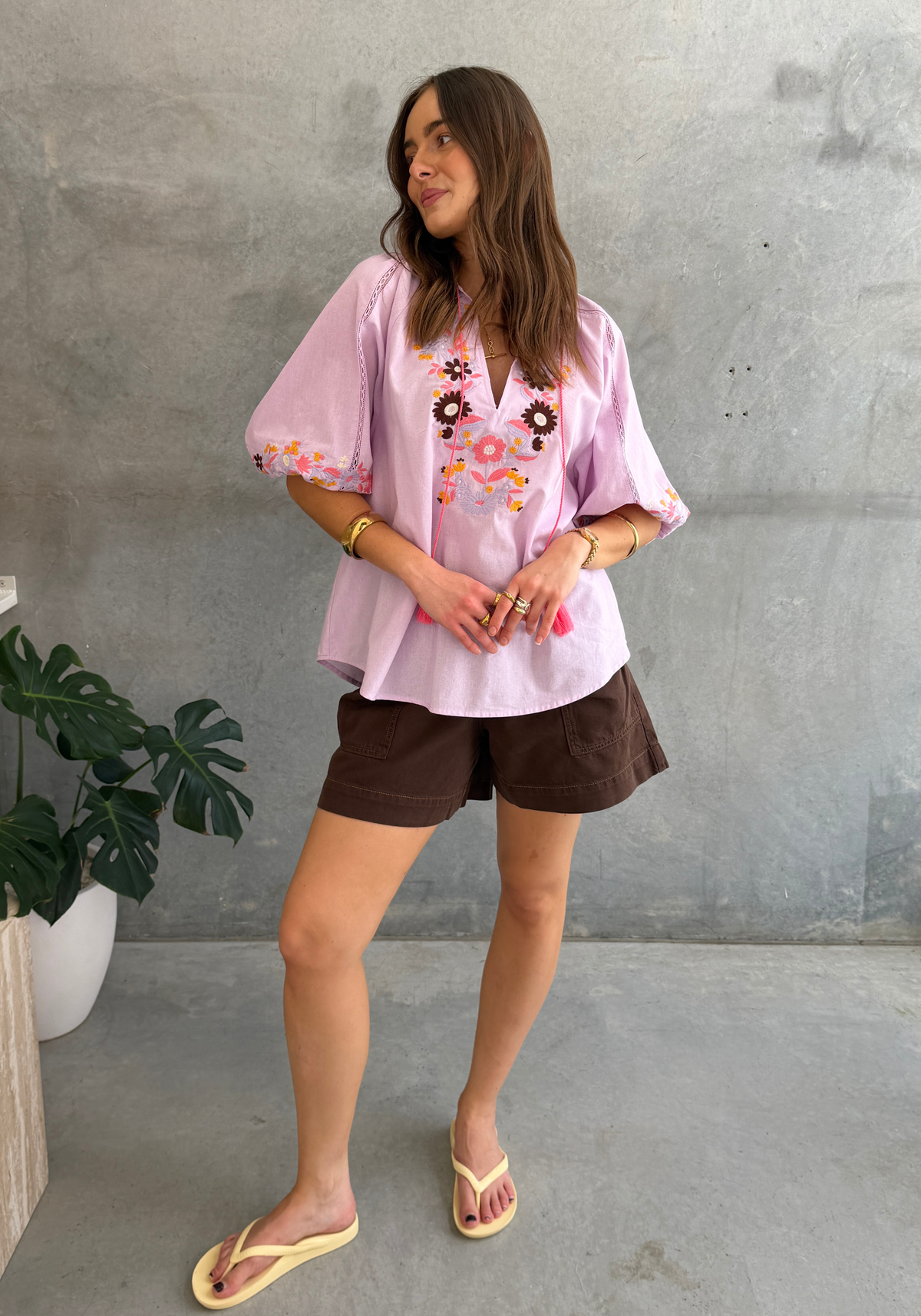 POSIE EMBROIDERED BLOUSE - LILAC
