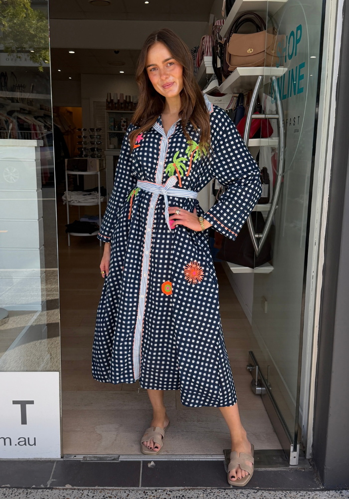 ZARA COTTON SHIRTDRESS - NAVY PRINT