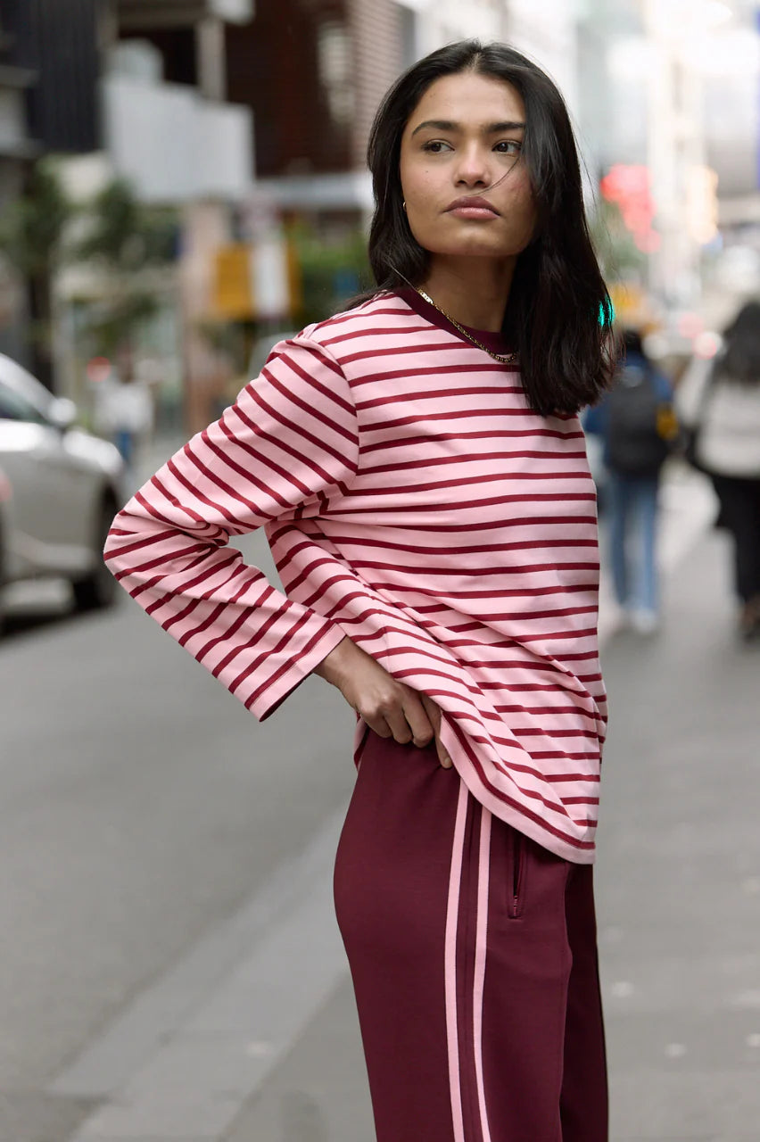 FEATHER + NOISE CARTER LONG SLEEVE TEE - PINK/BURGUNDY