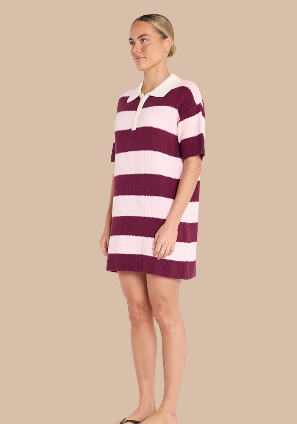 FEATHER + NOISE BREE KNITTED DRESS - PINK & BURGUNDY