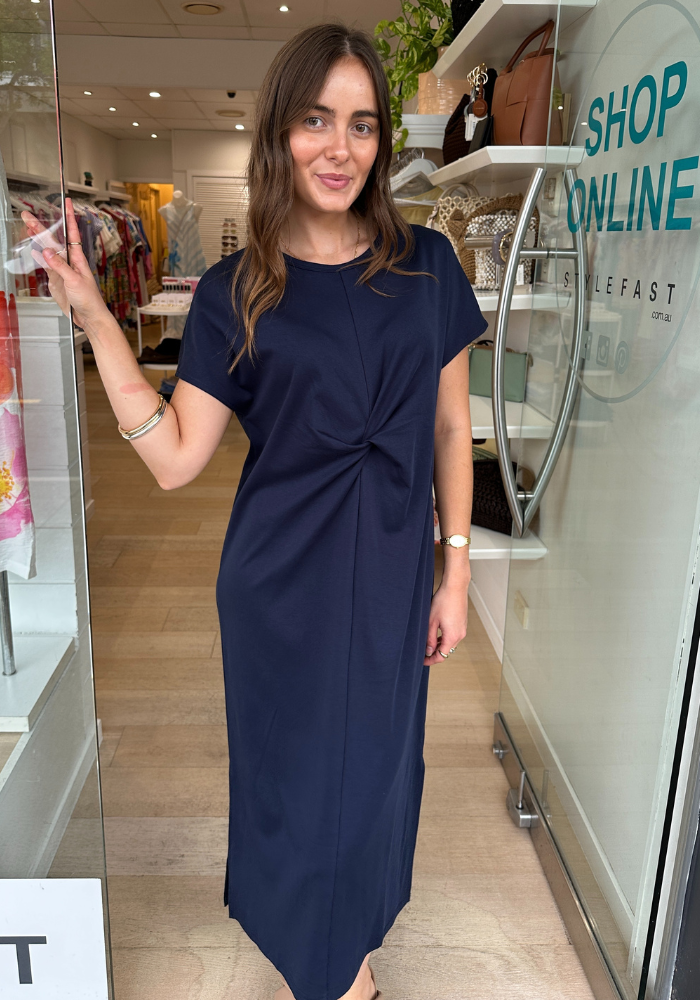 ELLIE FRONT TWIST TEE SHIRT DRESS - NAVY