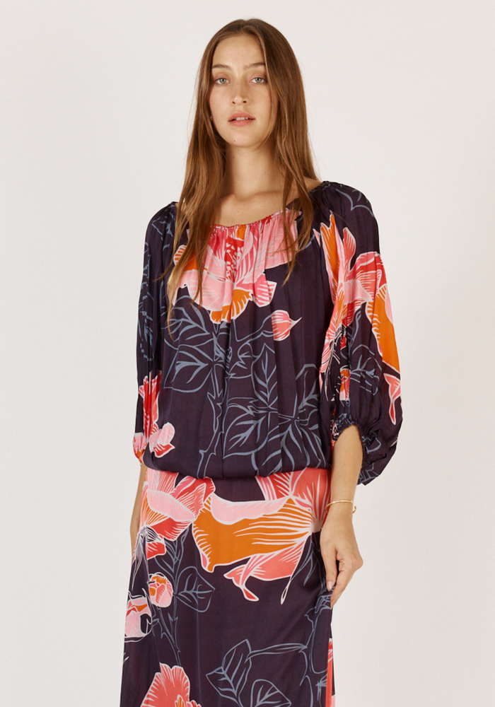 RUBYYAYA AURORA TOP - NAVY PRINT