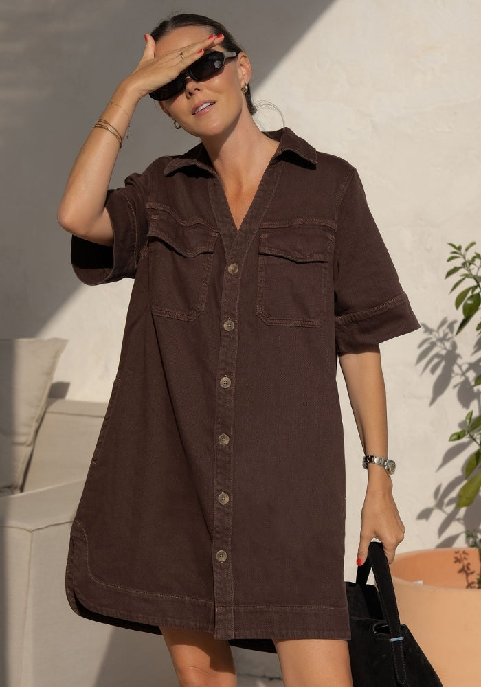 CERES LIFE SAMMY RELAXED DRESS - CHOCOLATE