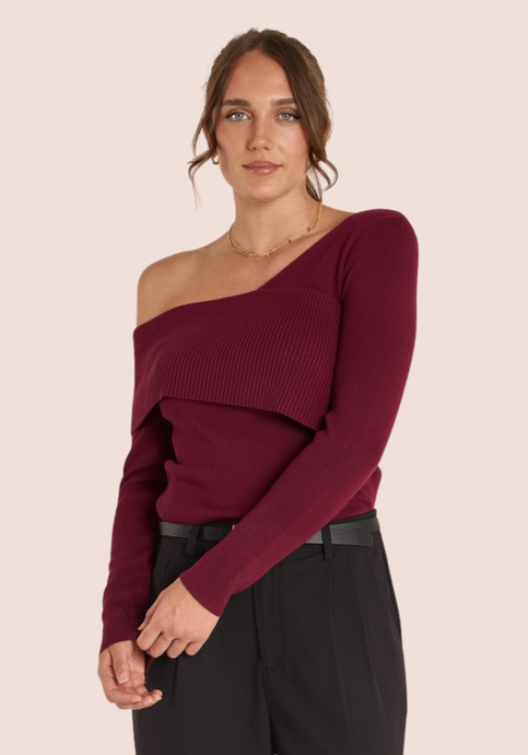FEATHER + NOISE MOLLY OFF SHOULDER TOP - BURGUNDY