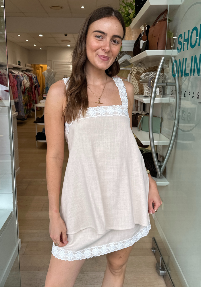 KYLE LAYERED MINI DRESS - BEIGE