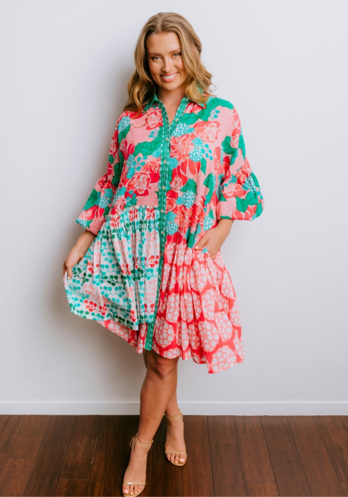 Load image into Gallery viewer, MADDIE ASYMMETRIC SHIRTDRESS - FLORAL PRINT