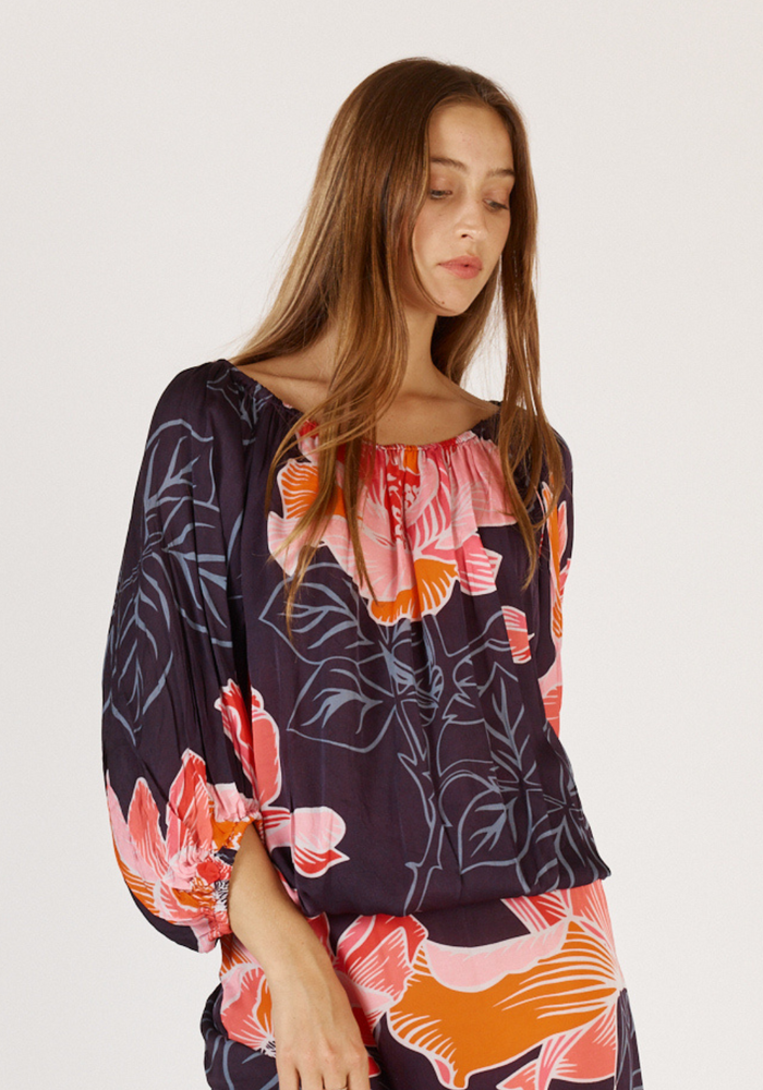 RUBYYAYA AURORA TOP - NAVY PRINT