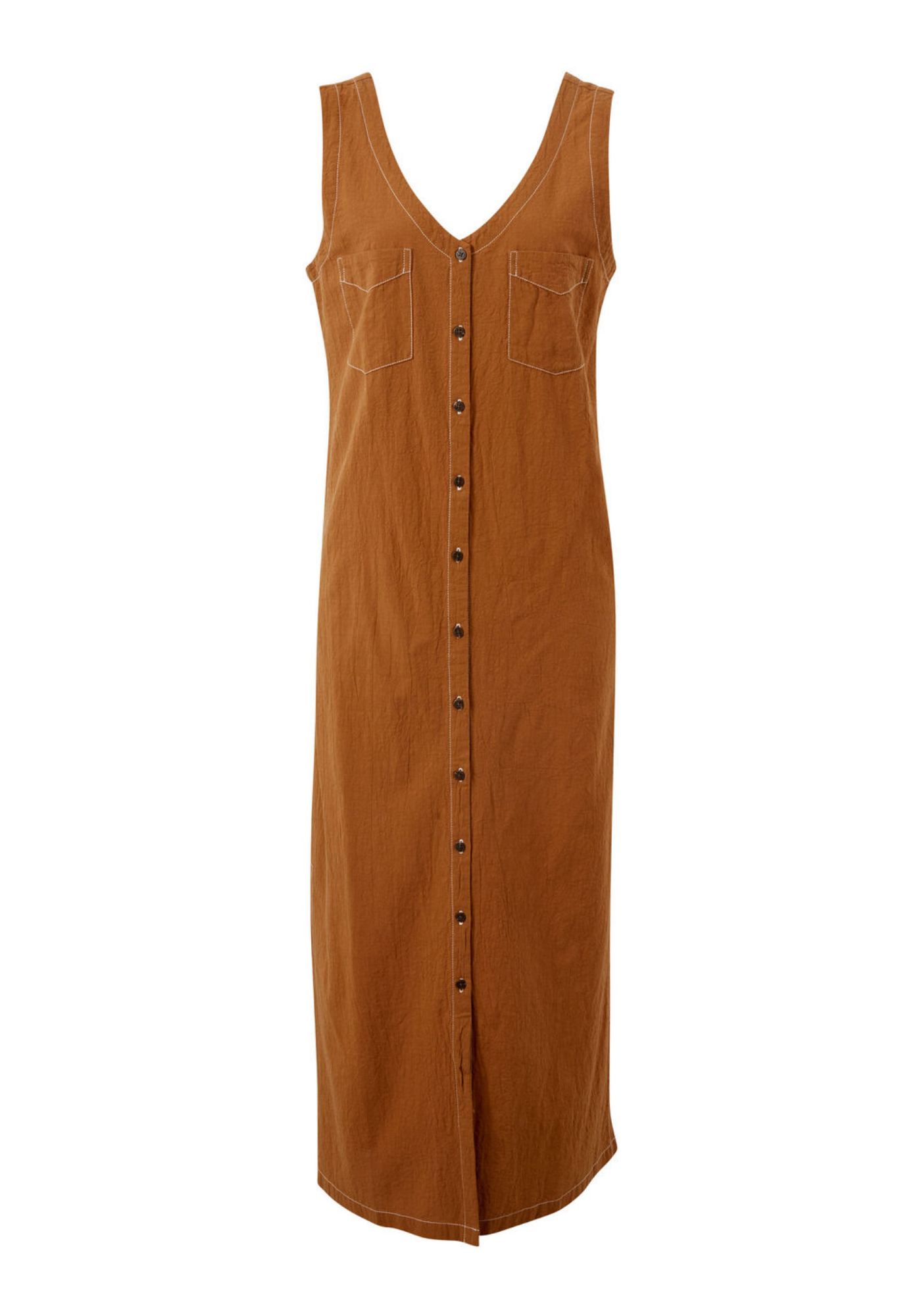 CERES LIFE BUTTON THROUGH MIDI SHIFT DRESS - BURNT CAMEL