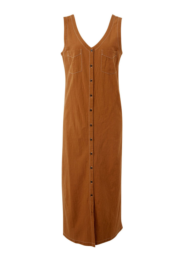 Load image into Gallery viewer, CERES LIFE BUTTON THROUGH MIDI SHIFT DRESS - BURNT CAMEL