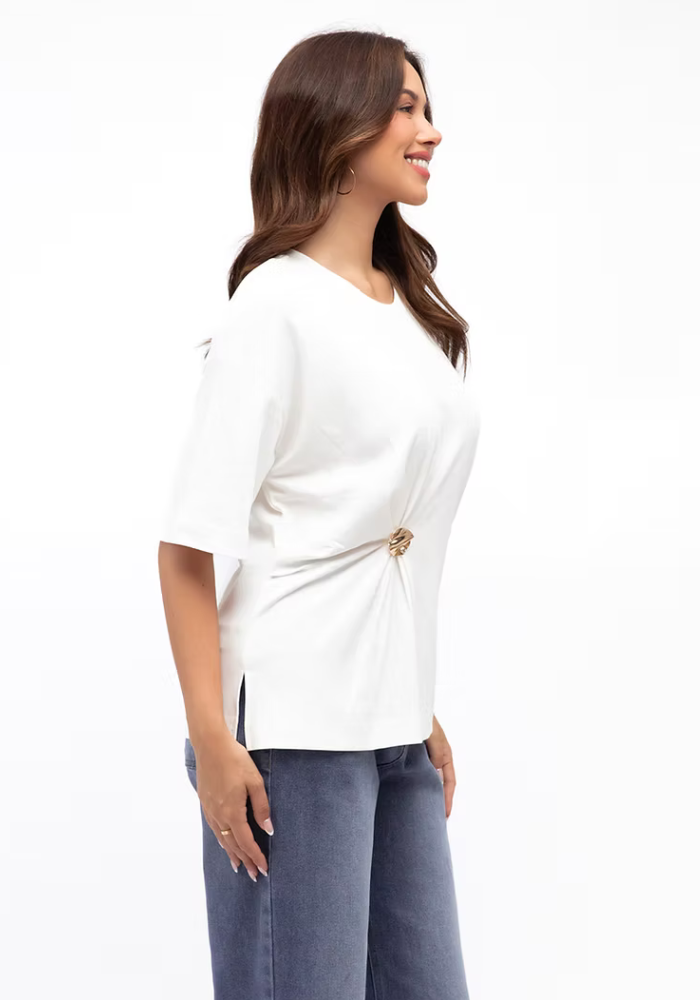 TESSA ELEVATED TWIST TEE - WHITE