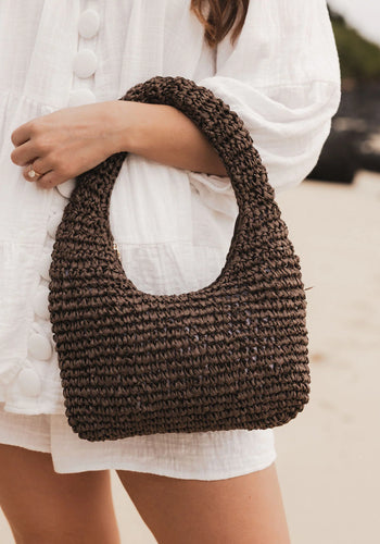 LOUENHIDE NELLIE SHOULDER BAG - CHOCOLATE RAFFIA