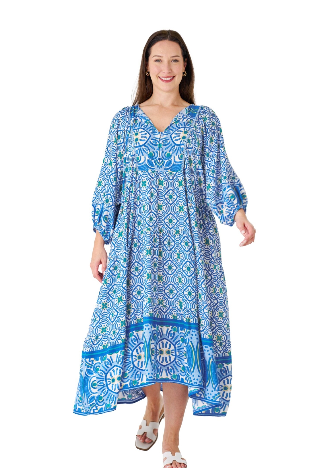 MENDEZ BATWING MIDI DRESS - BLUE PRINT