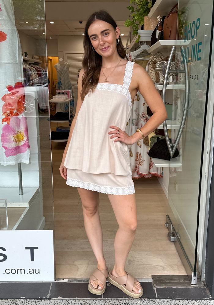 KYLE LAYERED MINI DRESS - BEIGE