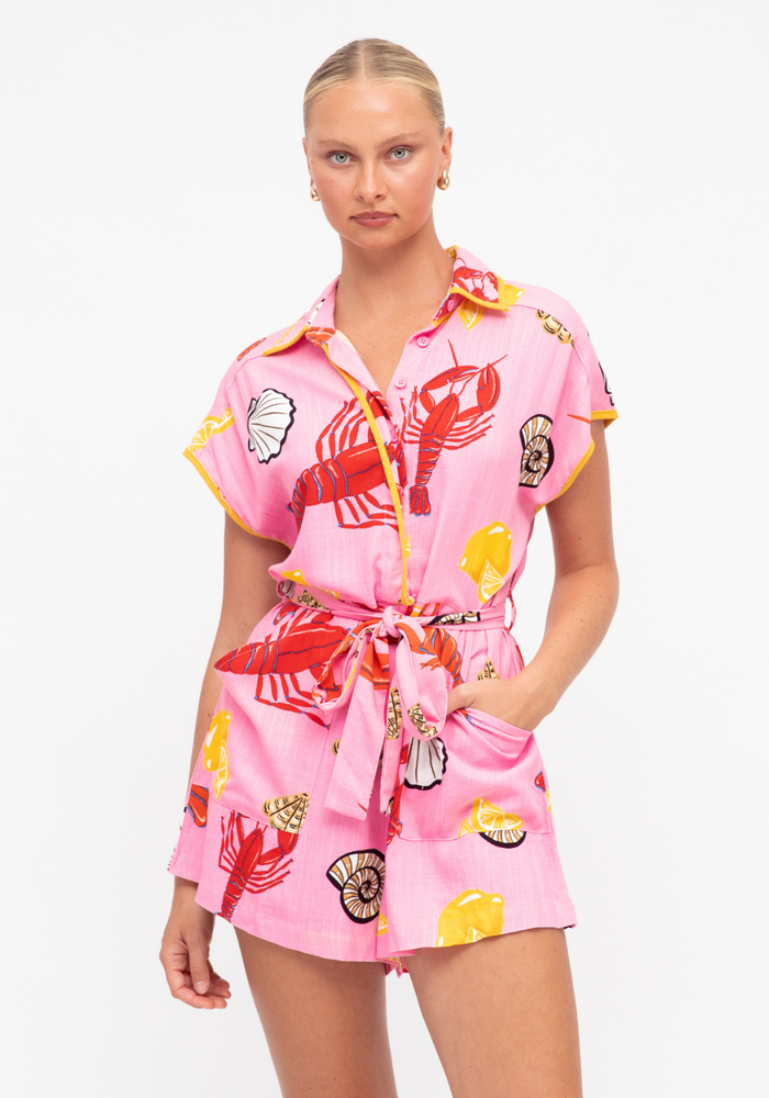 Load image into Gallery viewer, OCEANIA PLAYSUIT - PINK OCEAN PRINT