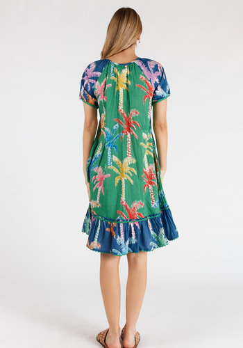 LULALIFE LEILANI COTTON SHIRRED DRESS - NAVY