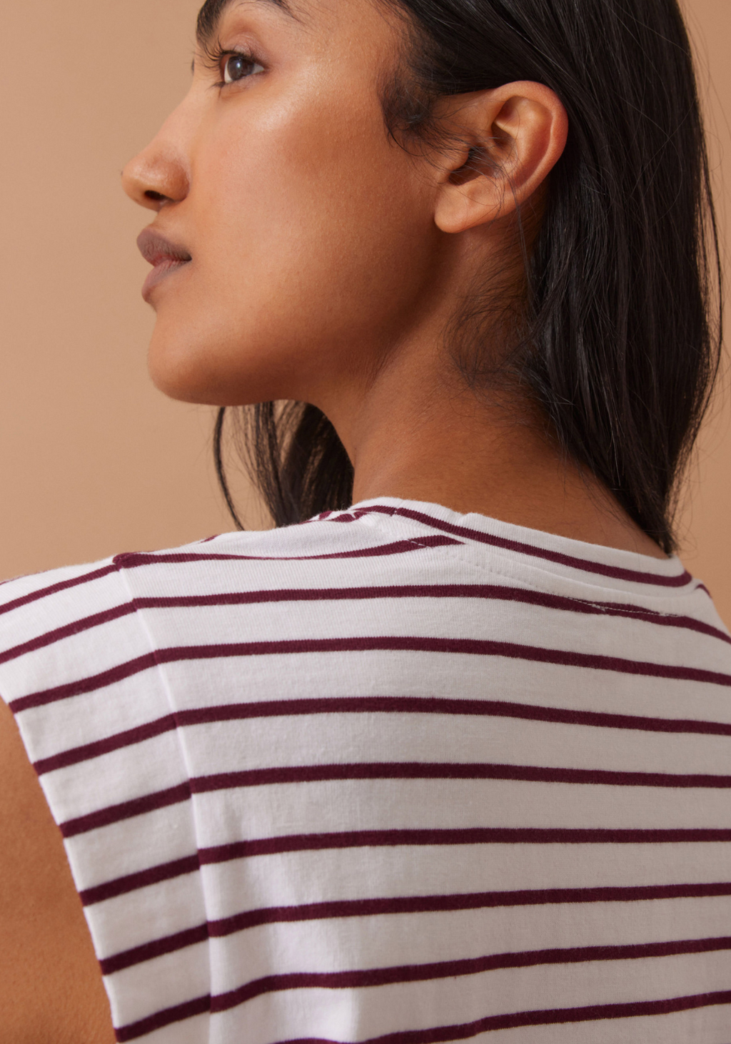 CERES LIFE EXTENDED SHOULDER TEE - WHITE/POMEGRANATE STRIPE