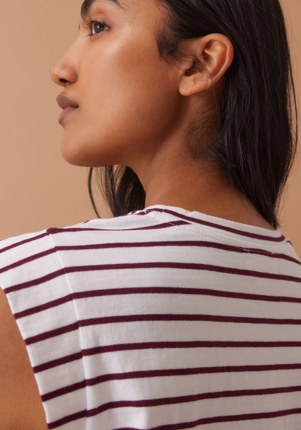 CERES LIFE EXTENDED SHOULDER TEE - WHITE/POMEGRANATE STRIPE