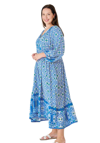 MENDEZ BATWING MIDI DRESS - BLUE PRINT