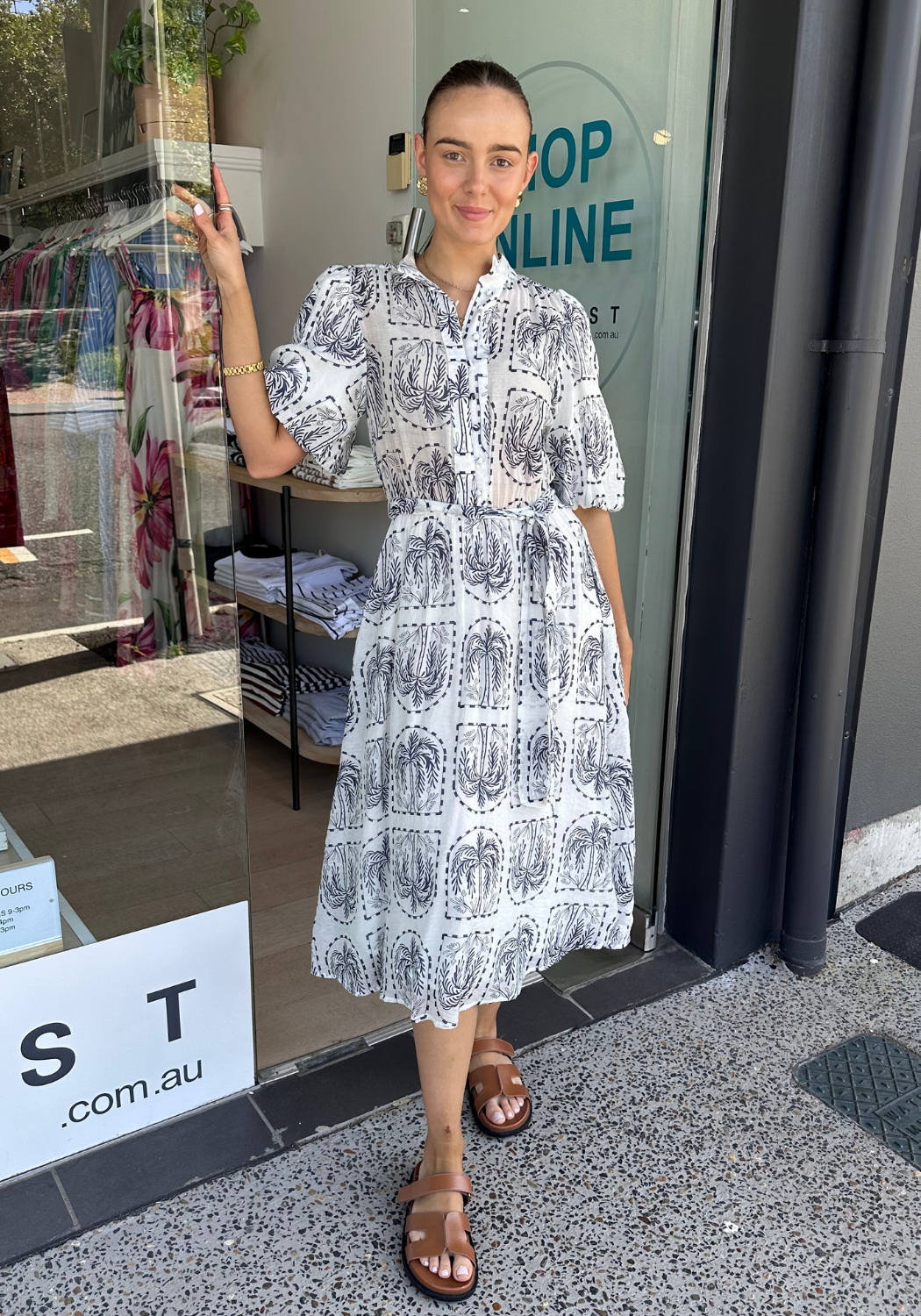 KELSEY MIDI DRESS - NAVY PALM