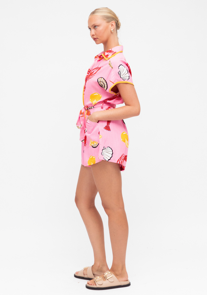 Load image into Gallery viewer, OCEANIA PLAYSUIT - PINK OCEAN PRINT