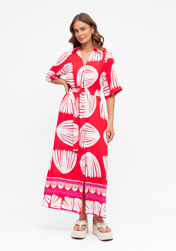 TALLULAH MAXI SHIRTDRESS - RED & WHITE PRINT