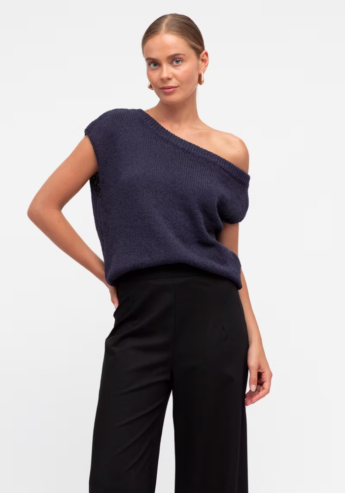 Load image into Gallery viewer, MADISON OFF THE SHOULDER KNIT TOP - NAVY
