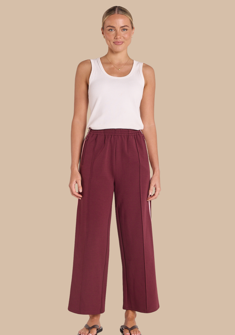 FEATHER + NOISE NOAH CROPPED PANT - PLUM PINK STRIPE