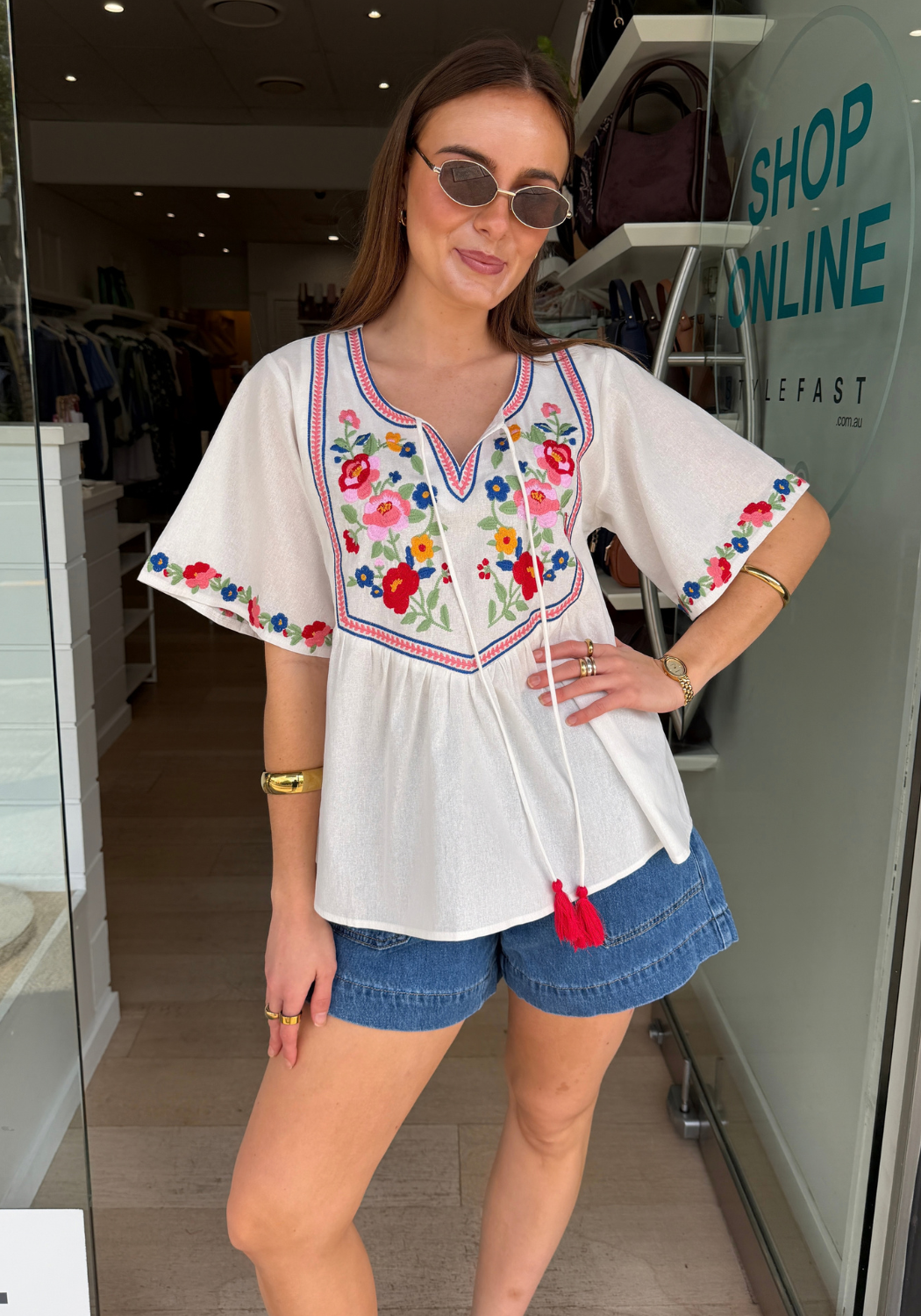 FAYE EMBROIDERED TOP - WHITE