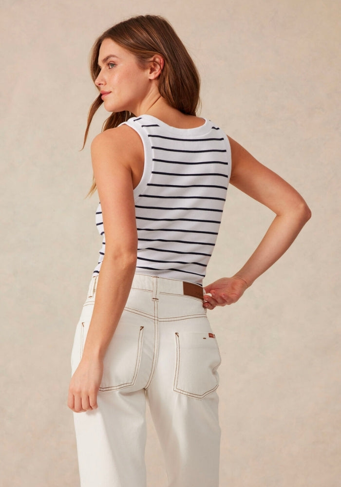 Load image into Gallery viewer, CERES LIFE CONTOUR SCOOP TANK - WHITE &amp; NAVY STRIPE