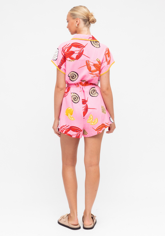 Load image into Gallery viewer, OCEANIA PLAYSUIT - PINK OCEAN PRINT