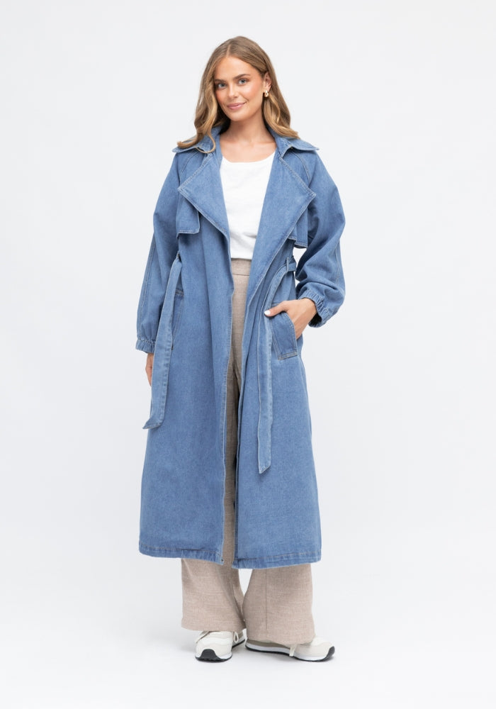 Load image into Gallery viewer, SUTTON DENIM TRENCH - LIGHT WASH