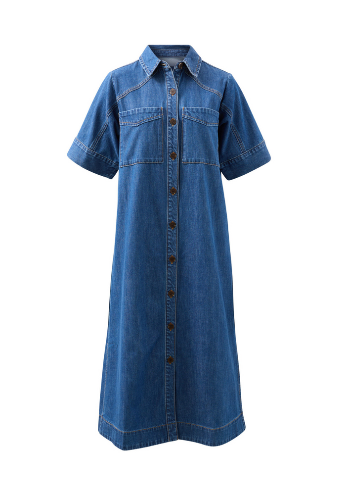 Load image into Gallery viewer, CERES LIFE AVA YOKE DETAIL MIDI DRESS - FRESH INDIDO