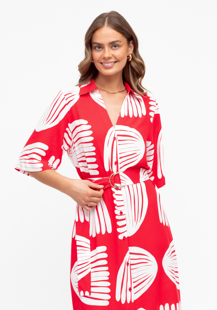 Load image into Gallery viewer, TALLULAH MAXI SHIRTDRESS - RED &amp; WHITE PRINT