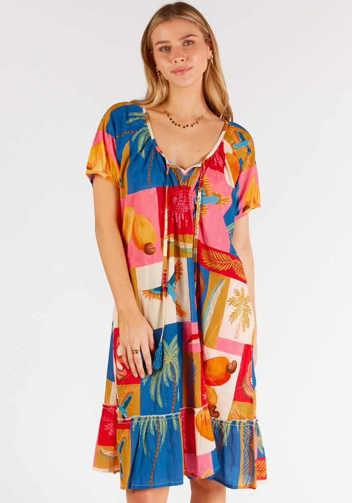 Load image into Gallery viewer, LULALIFE MADISON COTTON SHIRRED DRESS - MELON