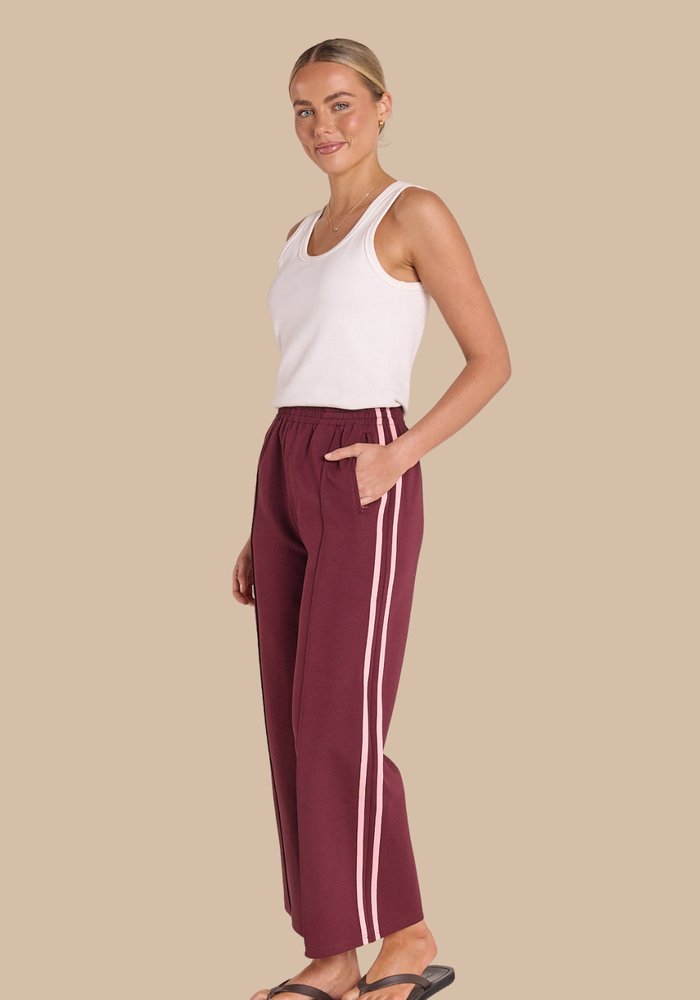 FEATHER + NOISE NOAH CROPPED PANT - PLUM PINK STRIPE