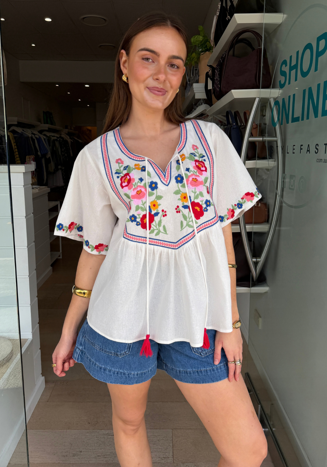 FAYE EMBROIDERED TOP - WHITE