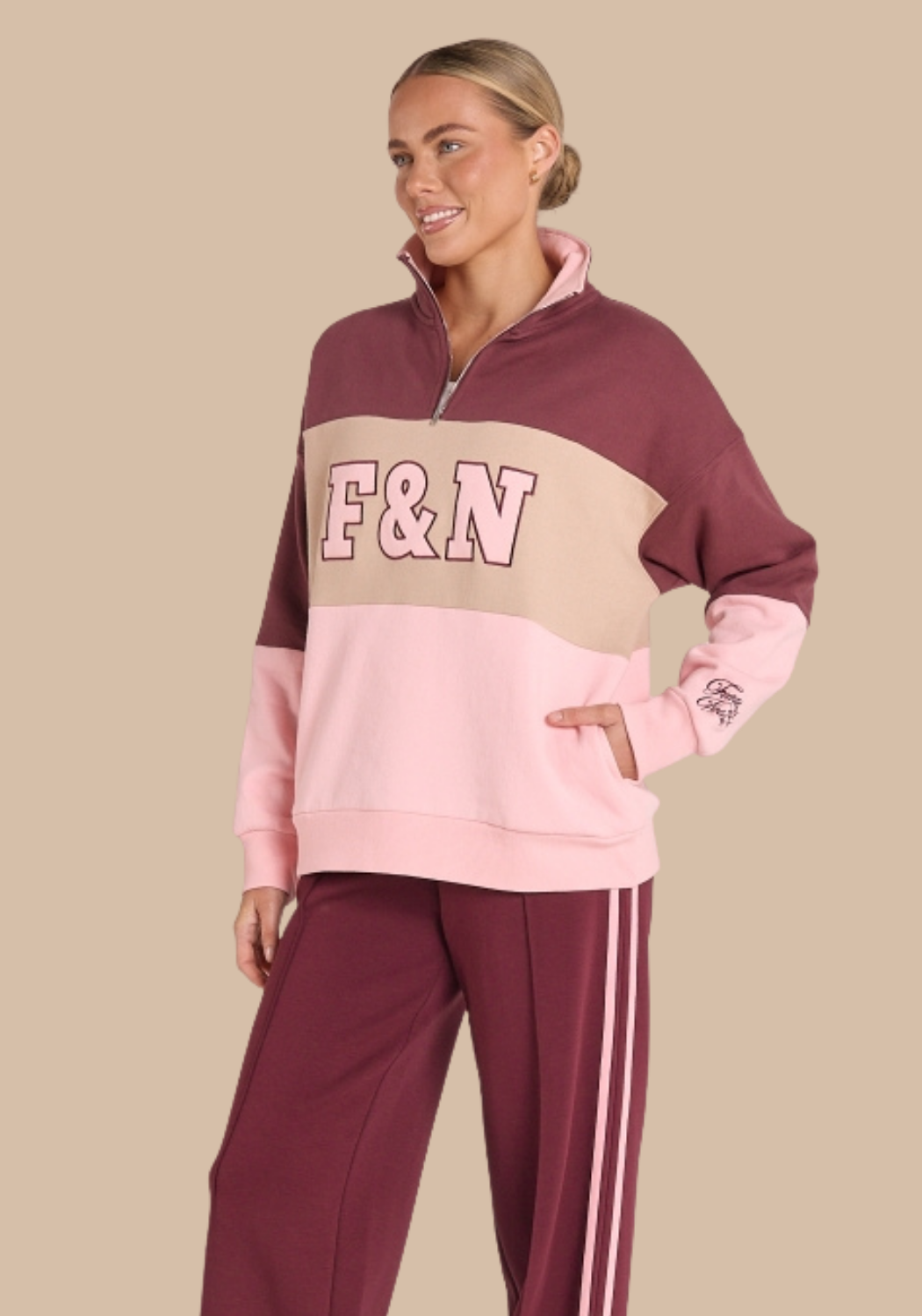 FEATHER + NOISE VARSITY LOGO SWEATER - PINK PLUM