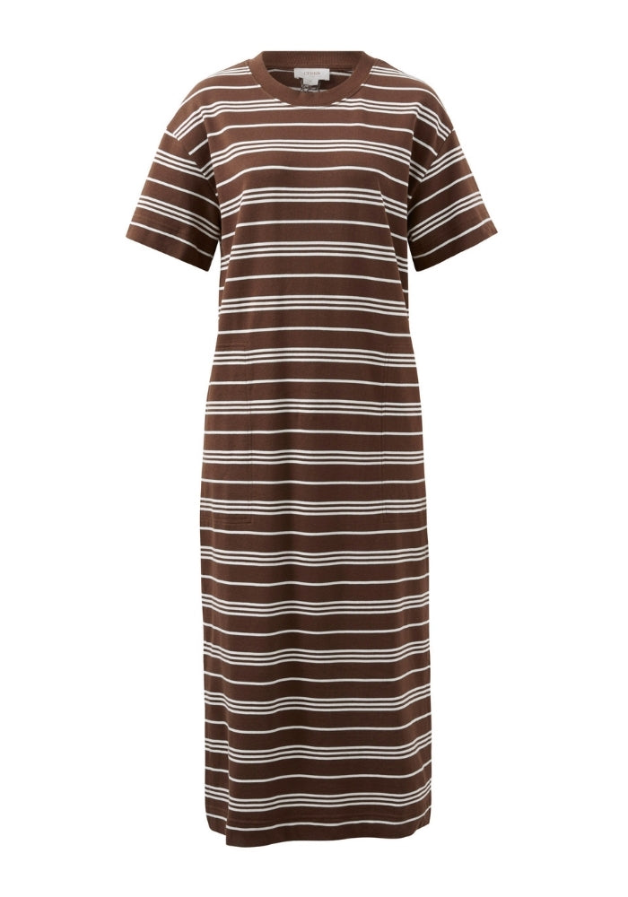CERES LIFE CHARLOTTE MIDI TERRY DRESS - CHOCOLATE WHITE STRIPE