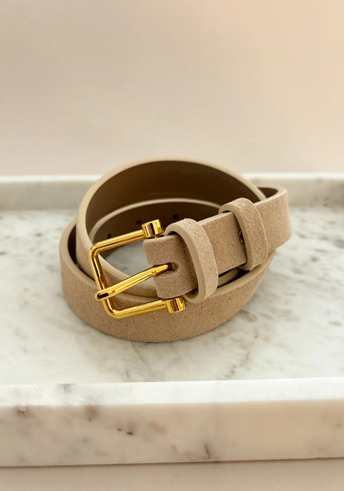 HALLEY SUEDE BUCKLE BELT - STONE