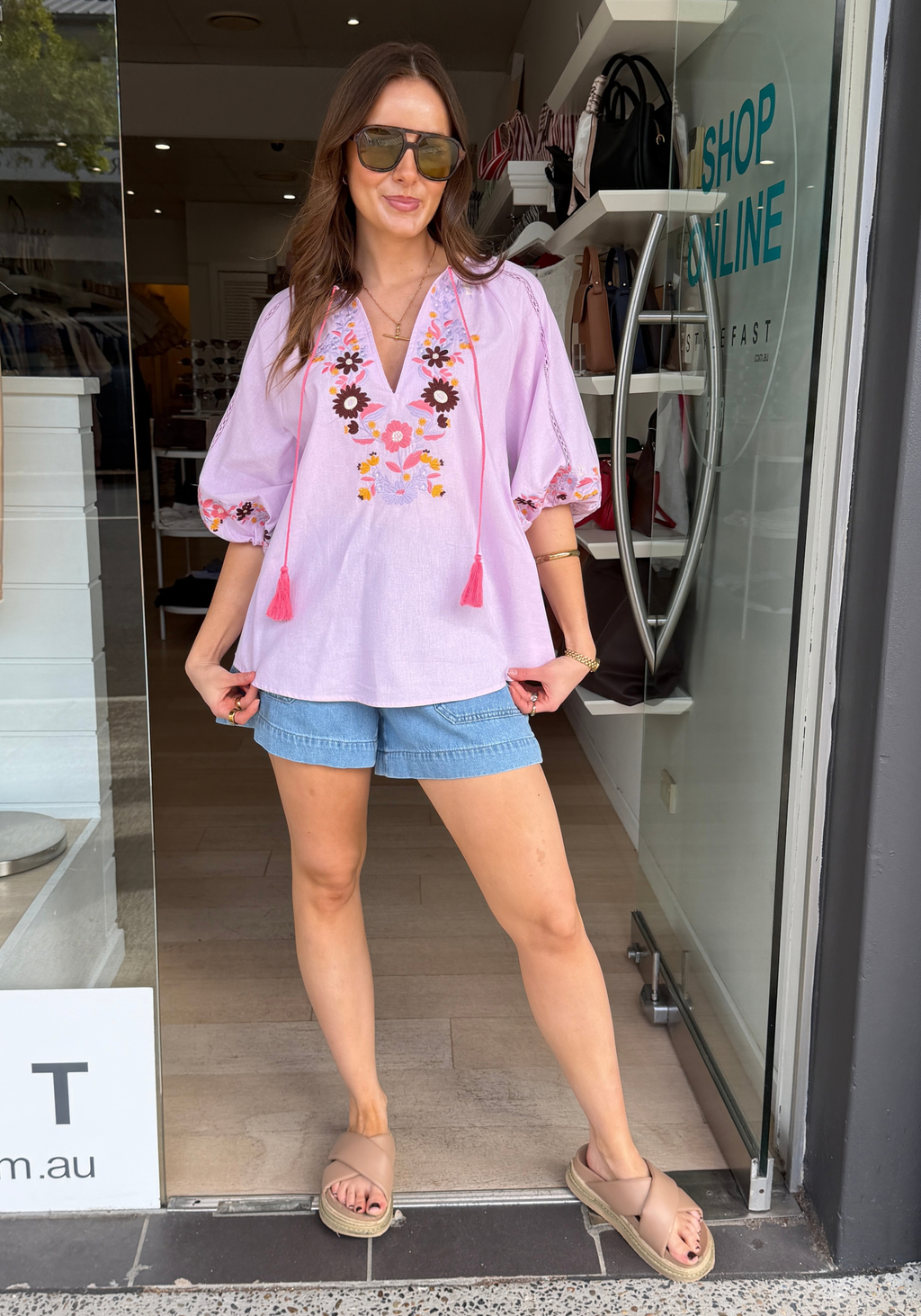 POSIE EMBROIDERED BLOUSE - LILAC