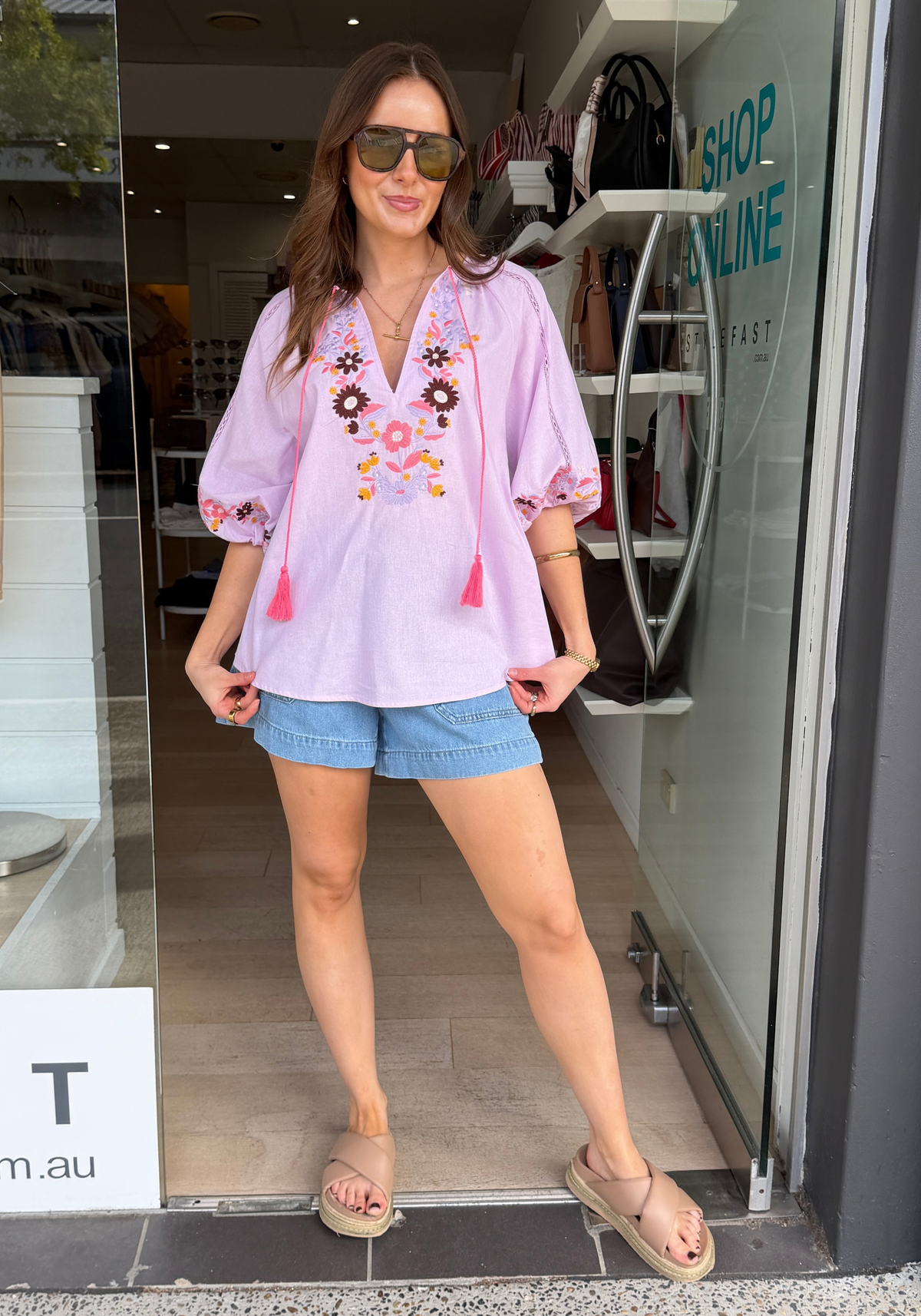 POSIE EMBROIDERED BLOUSE - LILAC