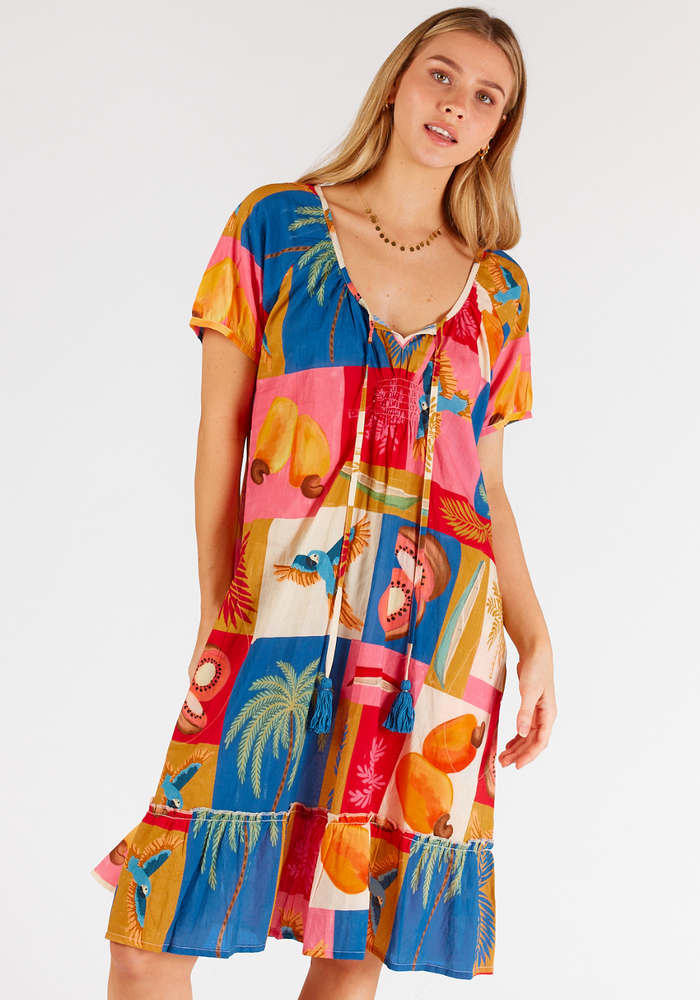 Load image into Gallery viewer, LULALIFE MADISON COTTON SHIRRED DRESS - MELON