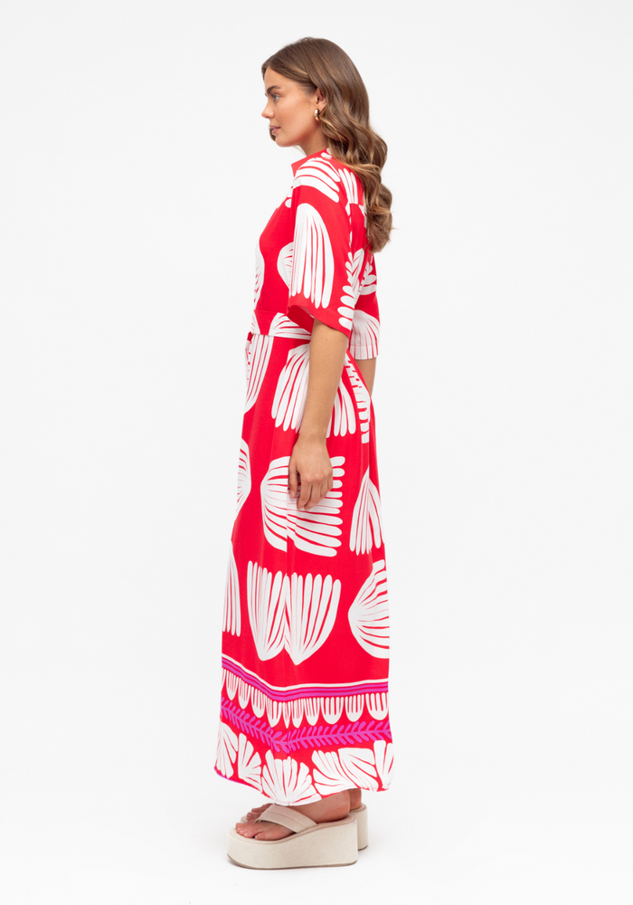 Load image into Gallery viewer, TALLULAH MAXI SHIRTDRESS - RED &amp; WHITE PRINT