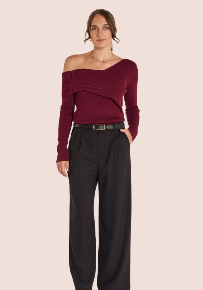 FEATHER + NOISE MOLLY OFF SHOULDER TOP - BURGUNDY