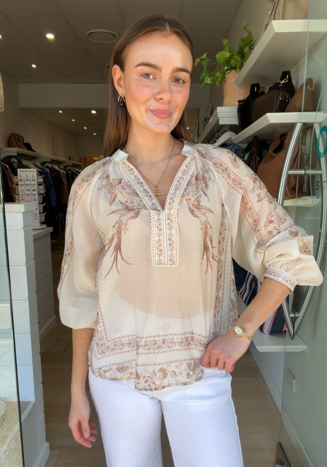 FREYA BLOUSE - NEUTRAL PRINT