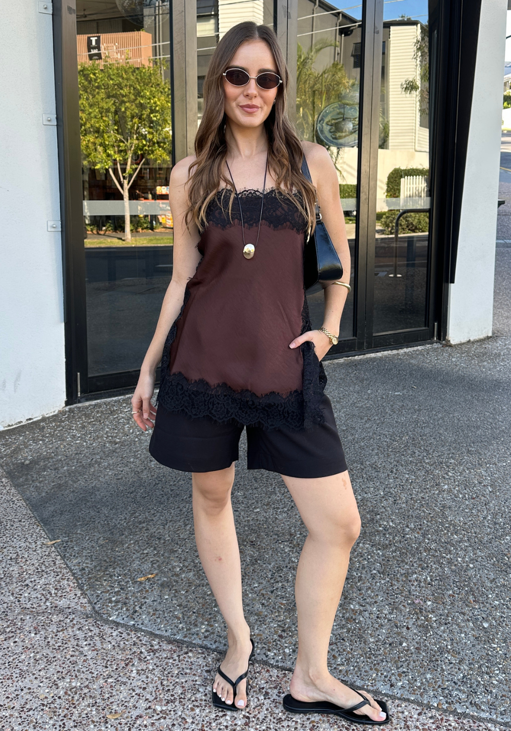 COLETTE LACE DETAIL TANK - CHOCOLATE