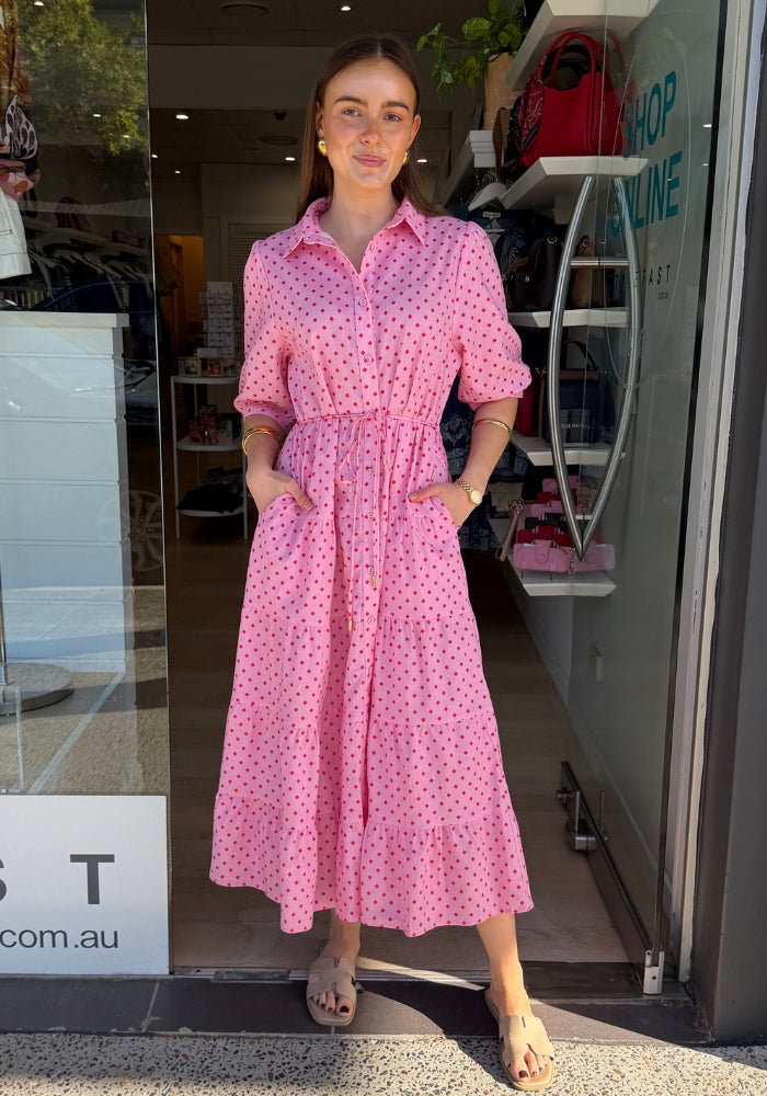 JANE LINEN DRESS - PINK/RED PRINT