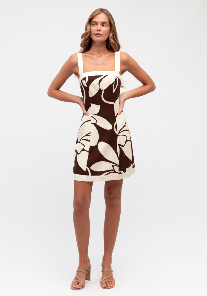 SUMMER BLOOM MINI DRESS - CHOCOLATE